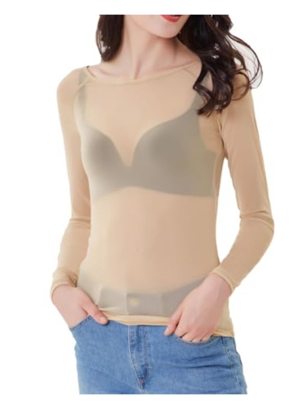 Women's Sheer Mesh Long Sleeve Slim Fit Blouse for Cocktail Evening